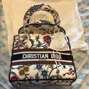 Dior Floral Embroidered Satchel - White and Multicolor